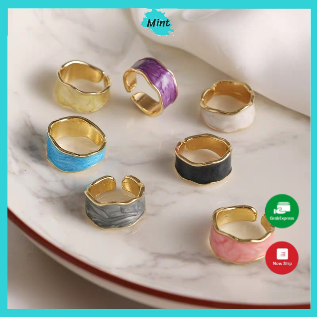 Nhẫn Bản Sóng Vân Nhũ 6 Màu ❤️FREESHIP❤️ Nhẫn Đơn Sang Chảnh Hợp Kim Mạ Bạc
