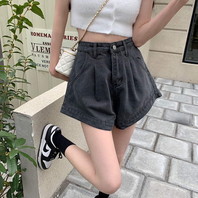 Xiaozhainv Quần Short Denim Lưng Cao Ống Rộng Thời Trang Cho Nữ