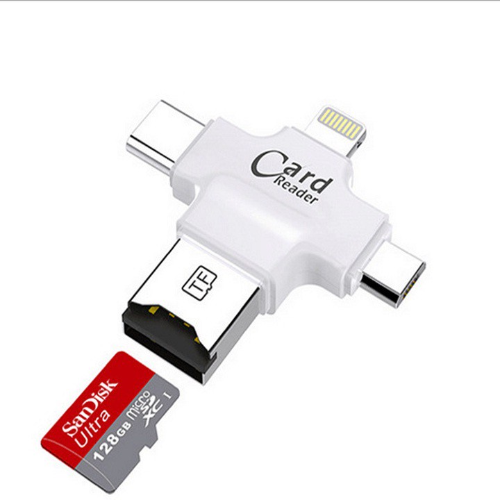 Đầu đọc thẻ đa năng 4 in 1 (OTG, USB, TYPE - C, IOS) dùng cho iOS - Android - PC- Macbook cao cấp