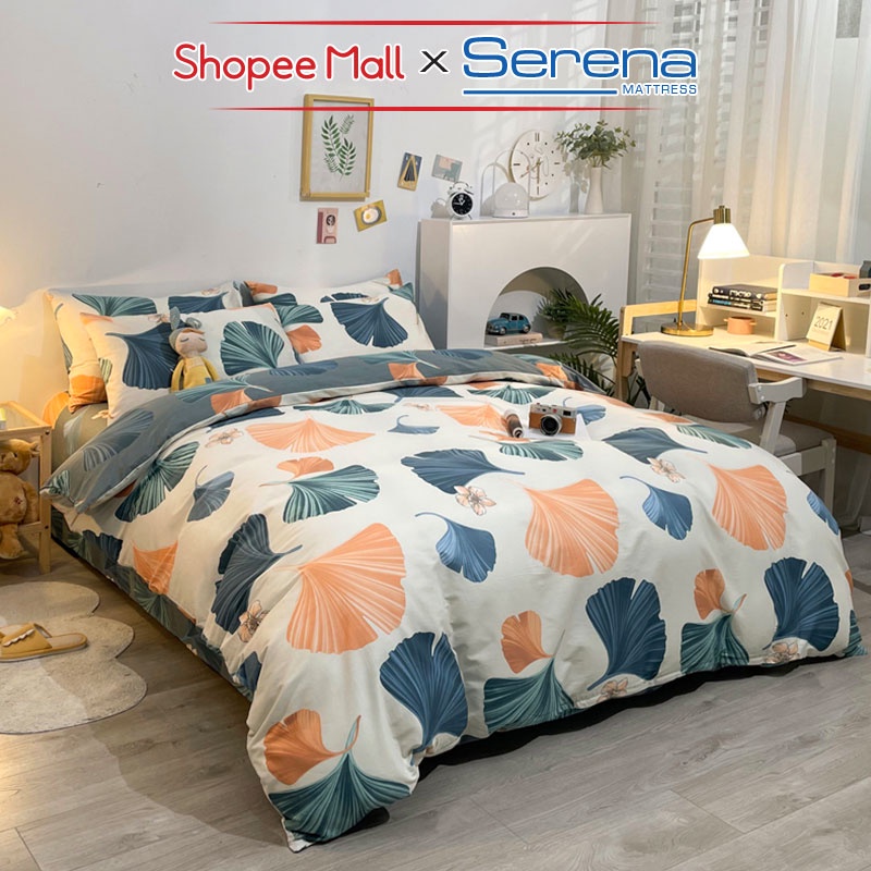 Ga Giường Đẹp 5 Món Cotton Living SERENA Cao Cấp Set Chăn Ra Grap Drap Gối Đệm Nệm Trần Bông Trải Phủ Bọc Giường Cao Cấp