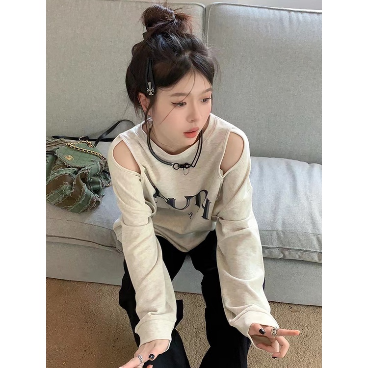 Áo Thun Nữ Dài Tay Cổ Tròn Hở Vai Thời Trang Hàn