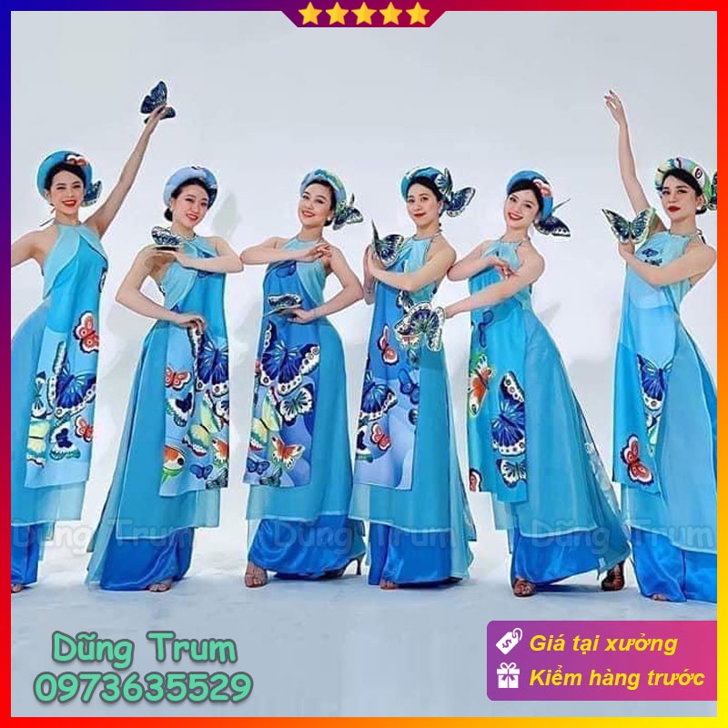 Trang phục múa đương đại họa tiết hồ điệp xanh siêu đẹp