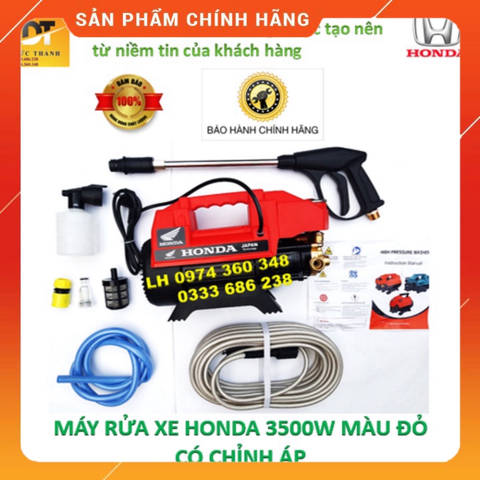 Chính hãng Máy rửa xe honda có chỉnh áp, công suất 3500W, máy xịt áp lực cao.
