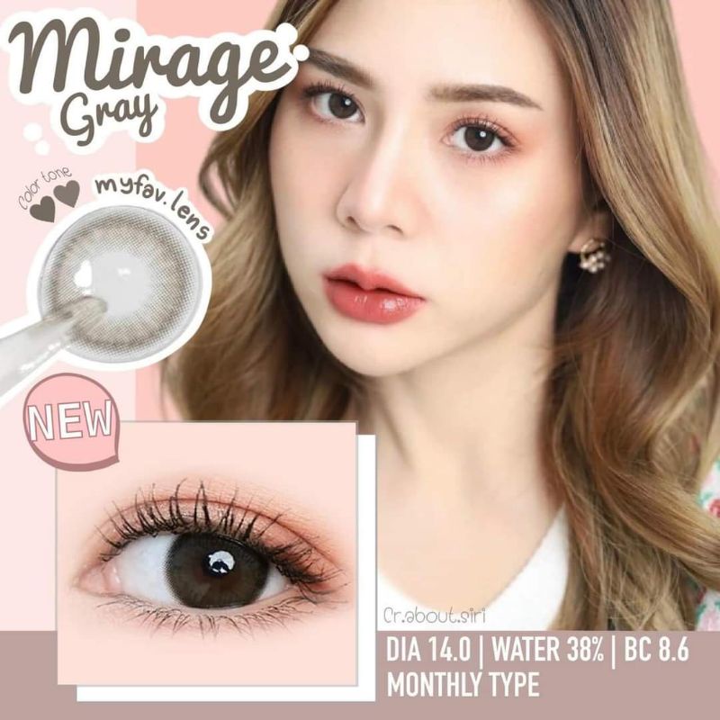 Lens mắt 0 độ Mirage Gray tự nhiên kính áp tròng màu xám trà không giãn 14.0mm
