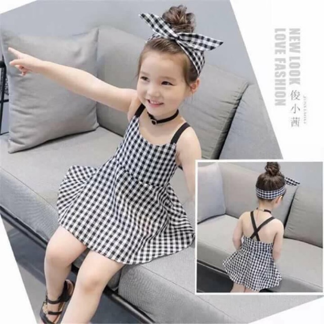 Sét váy kẻ kèm nơ