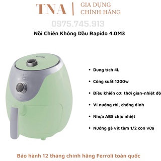 [Mã Mới] Nồi Chiên Không Dầu Rapido 4.0M3, 4L, 1200w