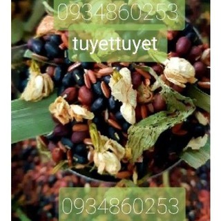 Trà gạo lứt đậu đen xanh lòng, đậu đỏ, lá dứa , hoa nhài, cỏ ngọt rang tay, xa den