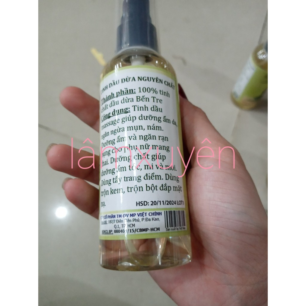 Tinh dầu dừa nguyên chất 100ml dưỡng ẩm da,ngăn ngừa mụn nám,Dưỡng dài mi,dài tóc, giữ ẩm cho môi, tẩy trang, dưỡng ẩm