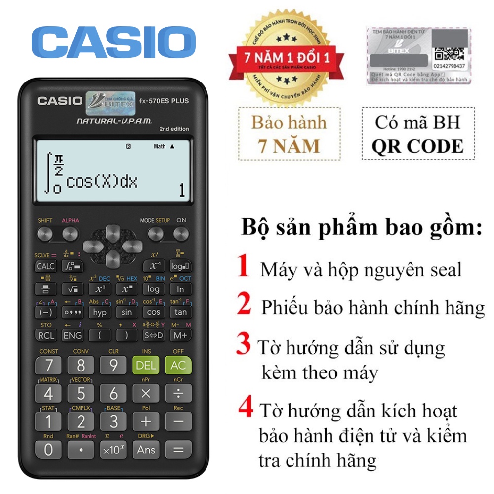 Máy tính Casio FX 570ES PLUS NEW Chính Hãng 417 Tính Năng Bảo Hành 7 Năm