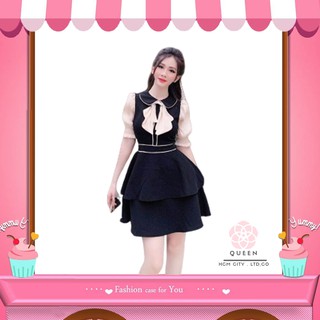 Đầm ulzzang tiểu thư phối nơ cao cấp 💖freeship💖 đầm nữ phối nơ hotrend tm76112