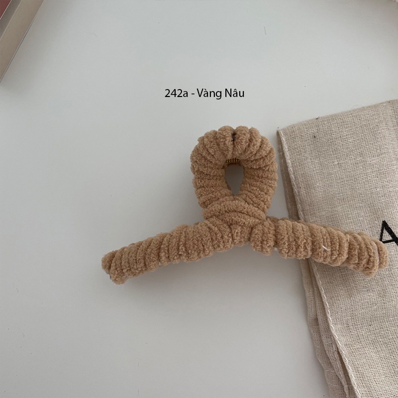 (0242) Kẹp Tóc Chéo Vải Nỉ Đơn Giản Phong Cách Vintage Hàn Quốc