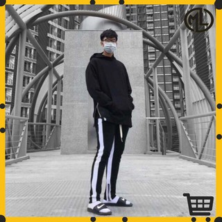 Quần thể thao 2 sọc zip form ôm chân unisex streetwear
