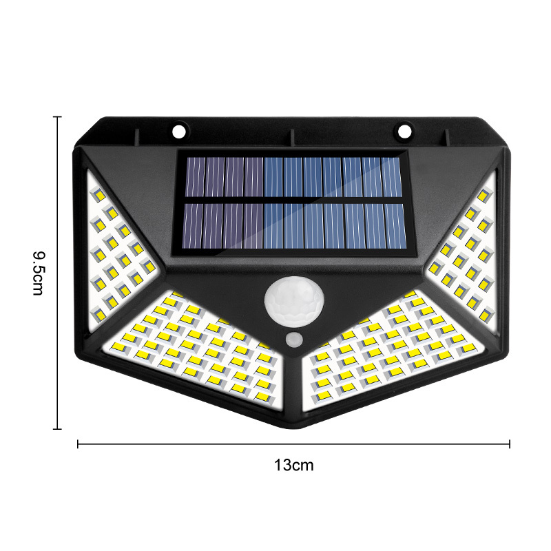 Đèn led gắn tường 100 bóng sử dụng năng lượng mặt trời cảm biến chuyển động chống nước ngoài trời kèm phụ kiện