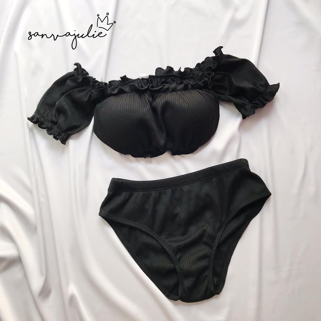BIKINI Bộ đồ bơi nữ đi biển 2 mảnh áo tay trễ vai có sẵn mút - quần cạp cao BNK1-02