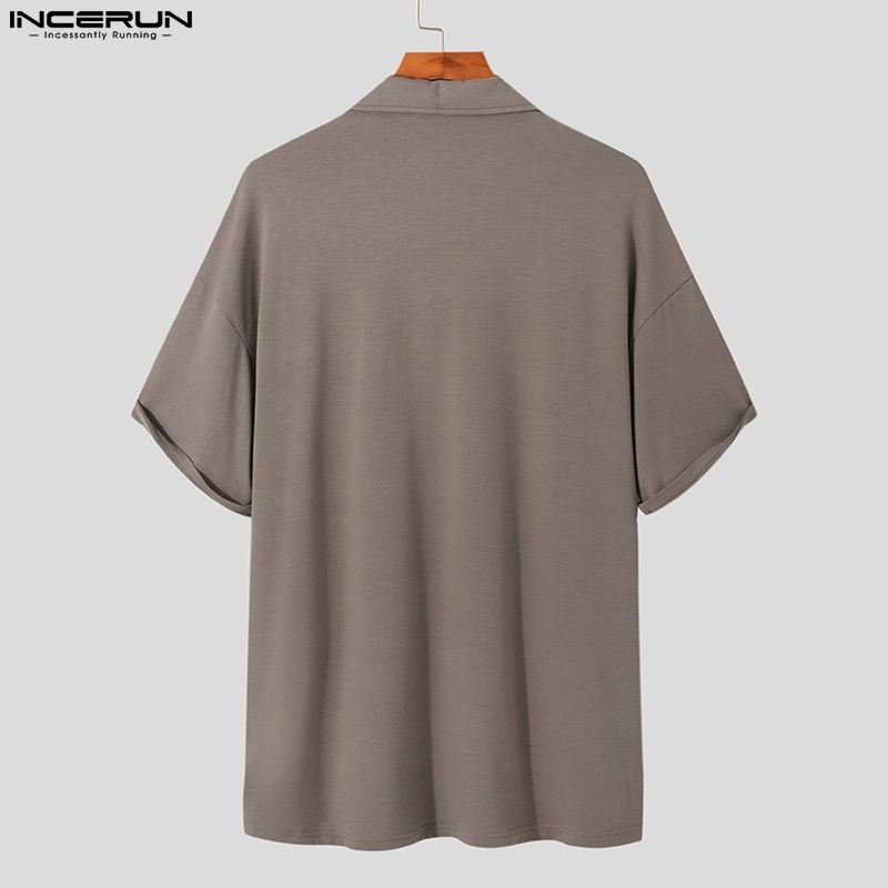 Áo thun INCERUN cổ polo ngắn tay màu trơn thời trang mùa hè cho nam