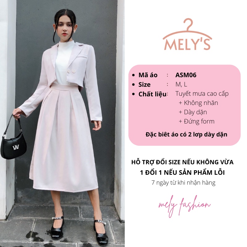 Áo khoác vest blazer croptop dài tay bồng hai lớp dáng ngắn lửng chất tuyết mưa 3 màu đen trắng be trẻ trung ASM06