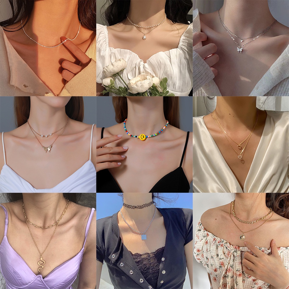 Dây chuyền nhiều lớp xỏ ngọc trai nhân tạo thời trang Hàn Quốc cho nữ