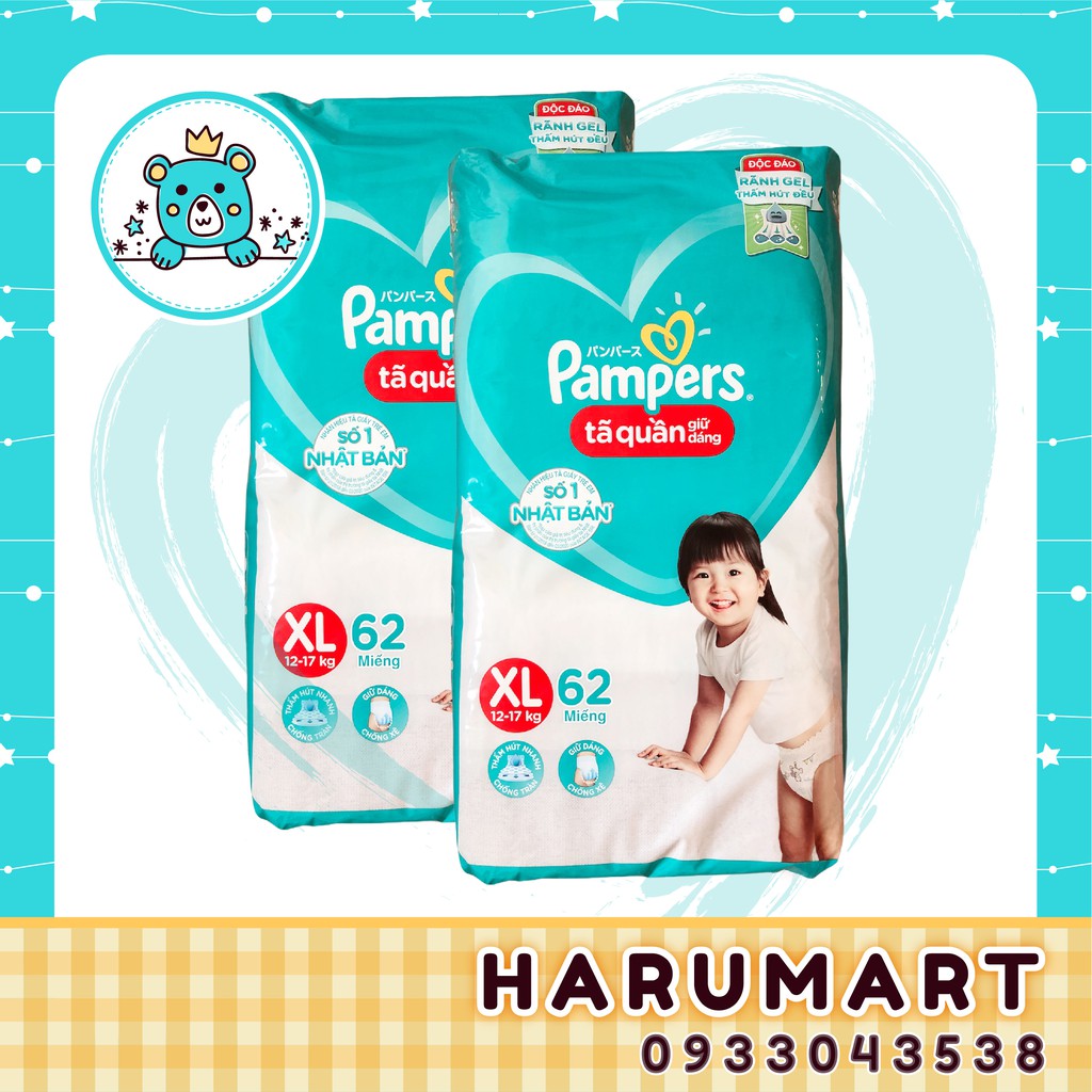 Bộ 2 gói tã bỉm quần Pampers giữ dáng M74/L68/XL62/XXL56