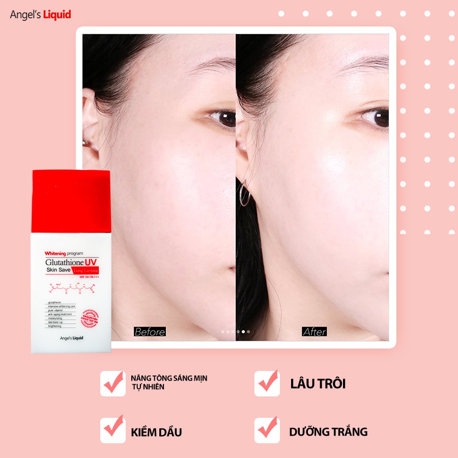 Kem Chống Nắng Dưỡng Trắng Da Angel’s Liquid Whitening Program Glutathione UV Skin Save Long Lasting SPF50+ PA+++ 50ml