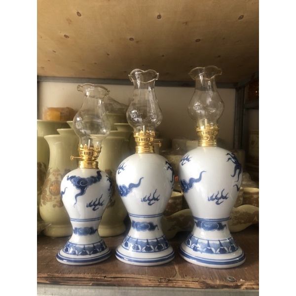 Đèn Dầu Thờ Men Lam Vẽ Rồng Bát Tràng