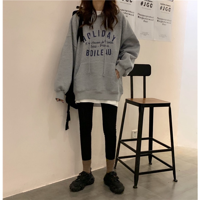 Áo hoodie nữ form rộng dây kéo HOLIDAY 2021, áo hoodie form rộng nữ màu xám, đen thời trang quảng châu chất đẹp | BigBuy360 - bigbuy360.vn