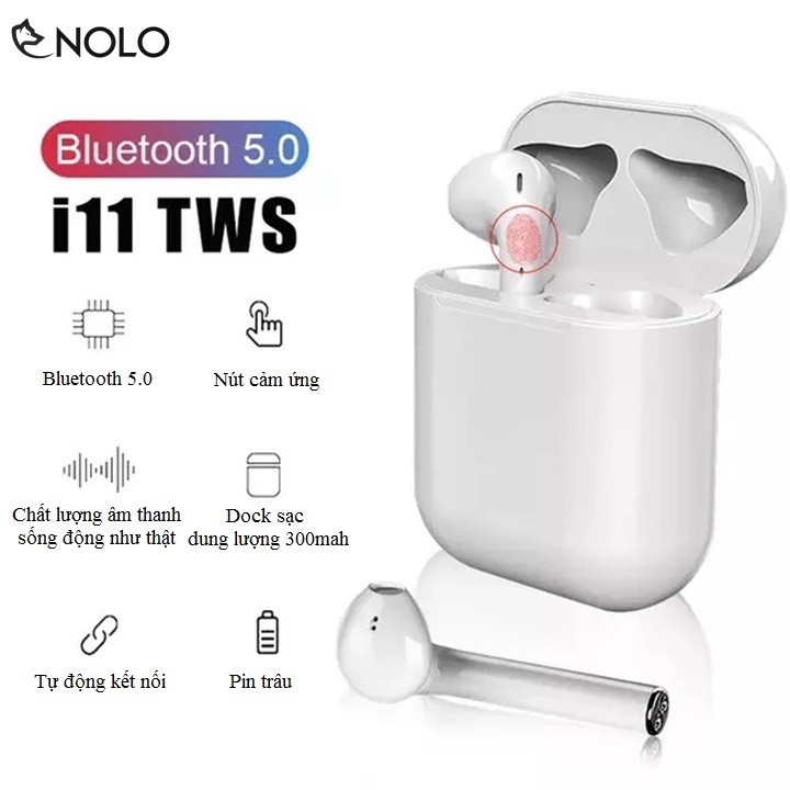 Bộ Tai Nghe Nhét Tai Airpod Bluetooth V5.0 i11s TWS Nút Cảm Ứng Kèm Dock Sạc