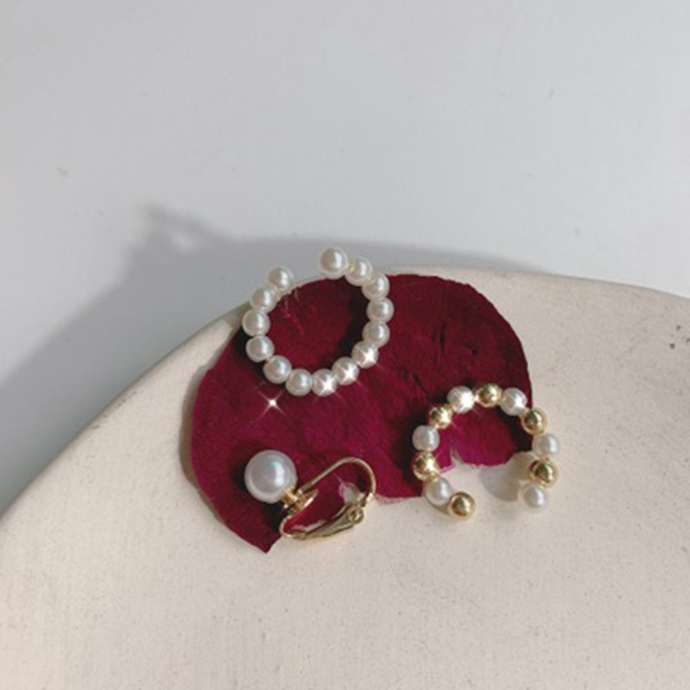 Set 3 Khuyên Vành Tai Đính Ngọc Trai Phong Cách Retro