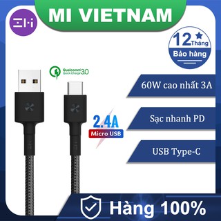 [Mã ELAUG giảm 6% đơn 50K] Cáp sạc USB Type-C ZMI AL431 2m-đen 3A