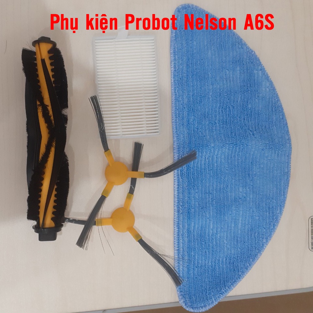Robot hút bụi Probot Nelson A6S - Phụ kiện khăn lau, lọc bụi, chổi cạnh, chổi quét, chổi cuốn, chổi giữa.