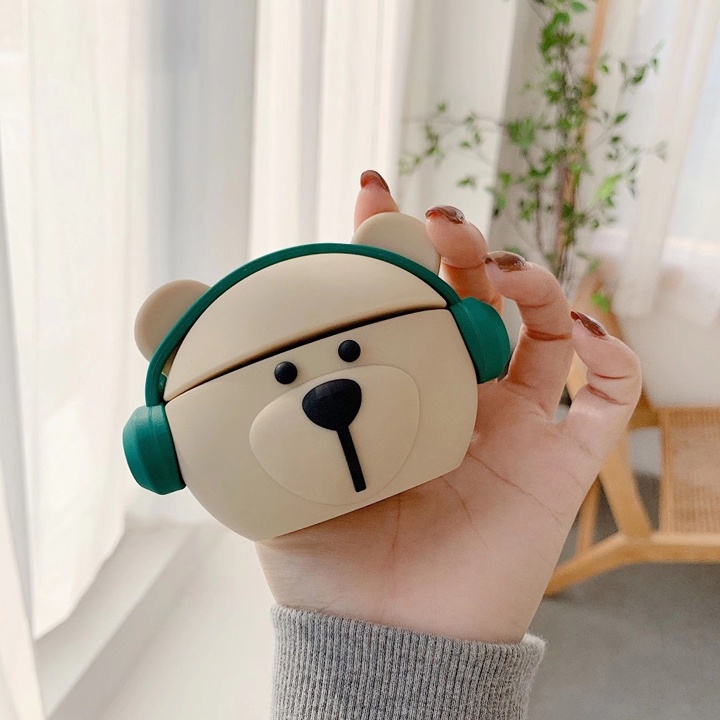 Case Airpods 1/2/3/Pro/Pro2 Gấu HeadPhone, Ốp Airpods Cute Hạt Me - Mã TZAP323