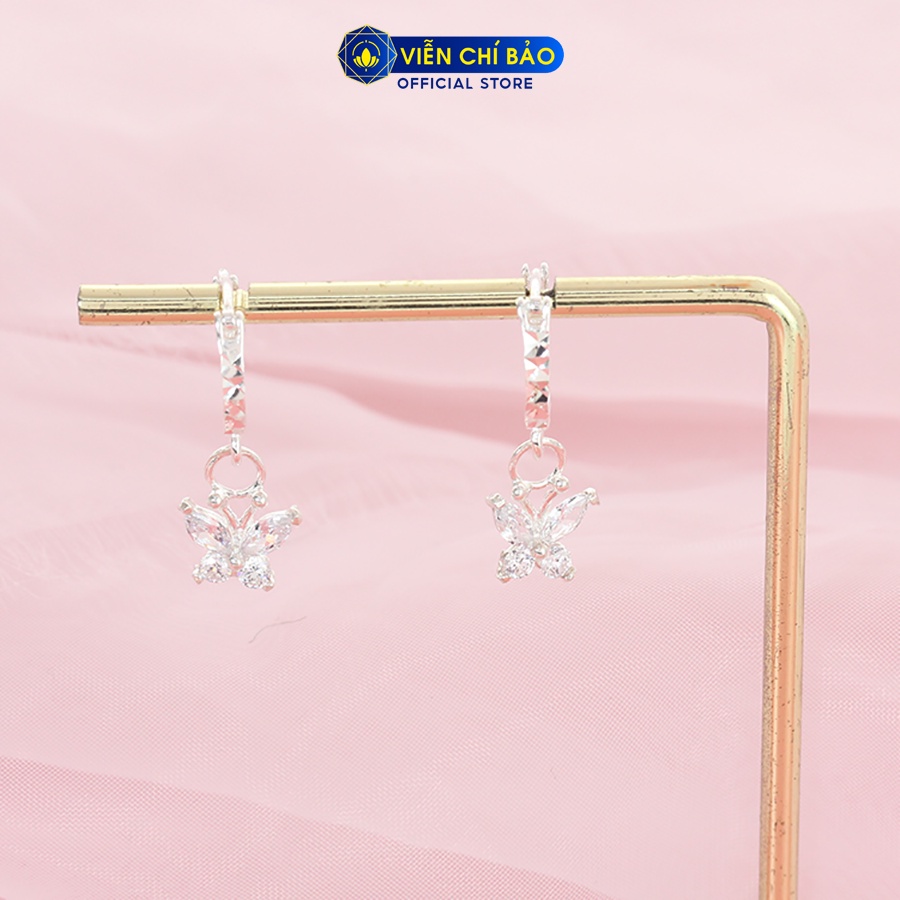 Khuyên tai bạc nữ bướm trẻ em đá trắng chất liệu bạc 925 thời trang phụ kiện trang sức Viễn Chí Bảo B400765