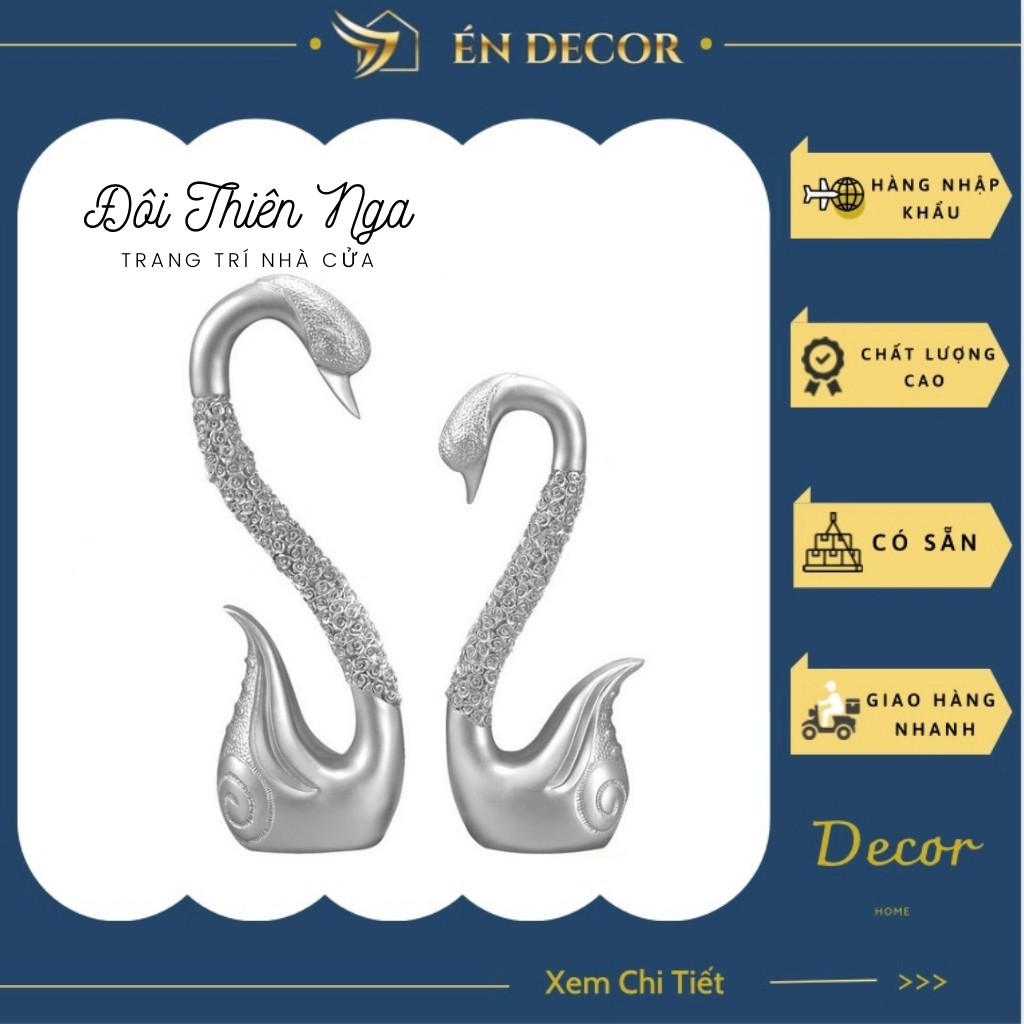 Đôi thiên Nga Trắng Bạc Trang Trí Nhà Cửa, Quà Tân Gia, Quà Cưới, Én Decor