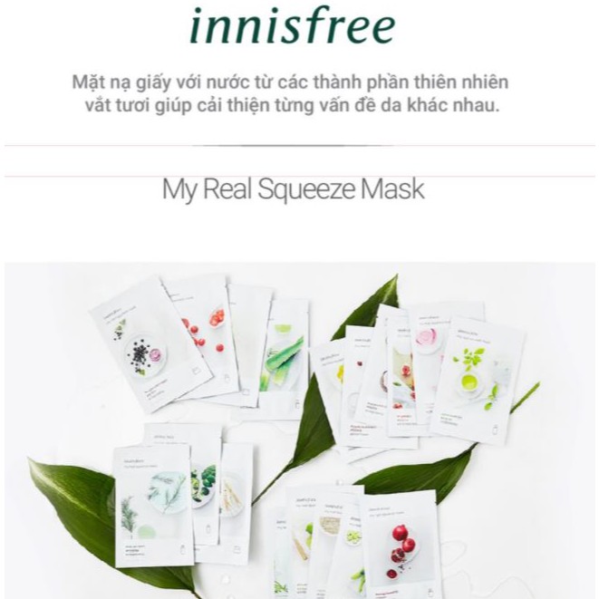 [Mã FMCGMALL -8% đơn 250K] Bộ 30 mặt nạ giấy dưỡng ẩm phục hồi da innisfree My Real Squeeze Mask 20ml/Miếng | BigBuy360 - bigbuy360.vn