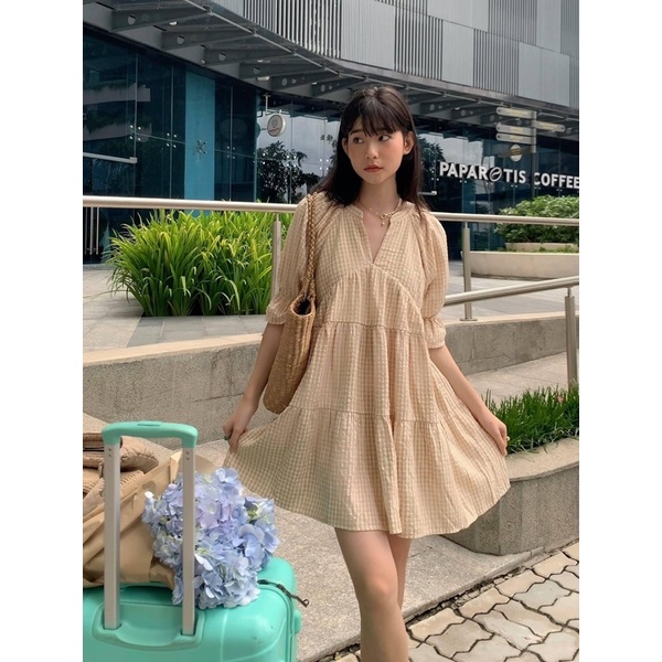 Pass đầm babydoll caro tầng dottie newtag Libé