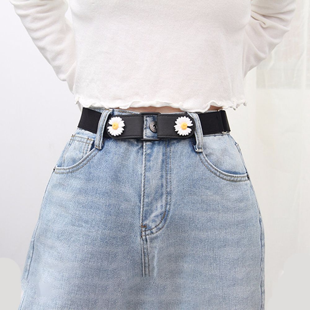 Thắt Lưng Vải Canvas Không Đường May Họa Tiết Hoa Cúc Đơn Giản Phong Cách Hàn Quốc