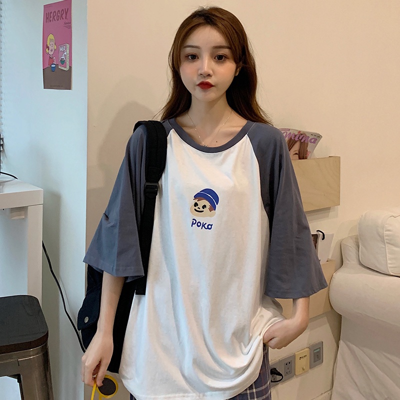 SUXI Áo Thun Tay Ngắn Dáng Rộng In Hình Dễ Thương