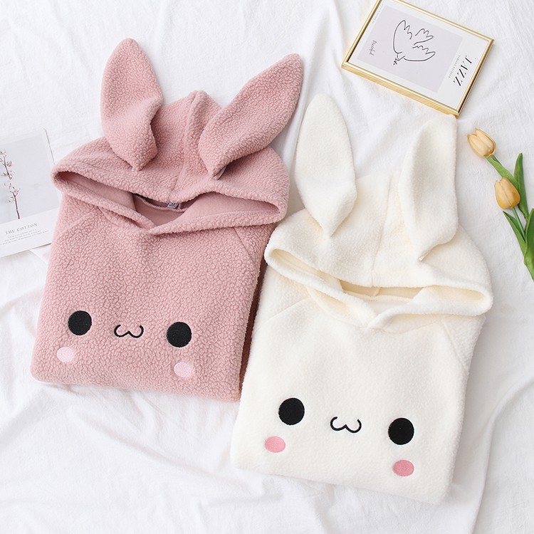 [ORDER] Áo Hoodie tai thỏ thêu họa tiết cute_Kèm túi đeo chéo - Mùa đông