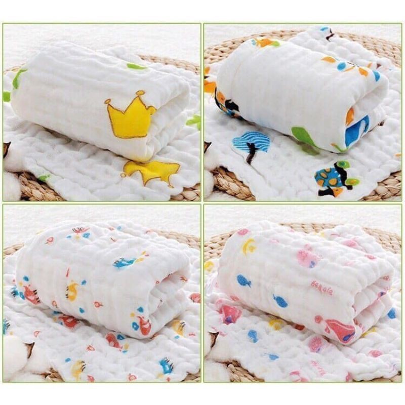 Sét 5 Khăn sữa nhăn 6 lớp siêu mềm dùng làm khăn sữa, khăn mặt, khăn lau dày dặn, hàng đẹp cho bé