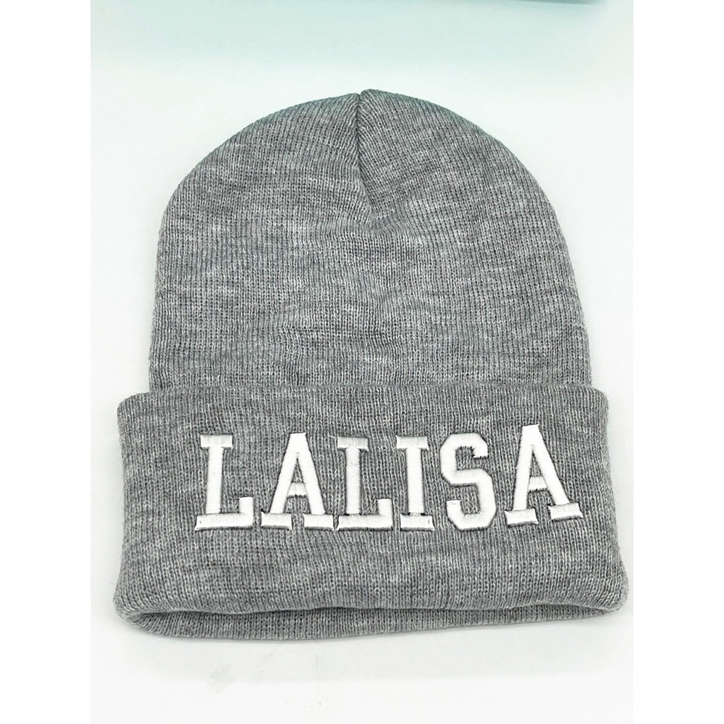 Mũ Len Beanie Cặp Đôi Màu Xám In Chữ Jisoo LISA Kpop