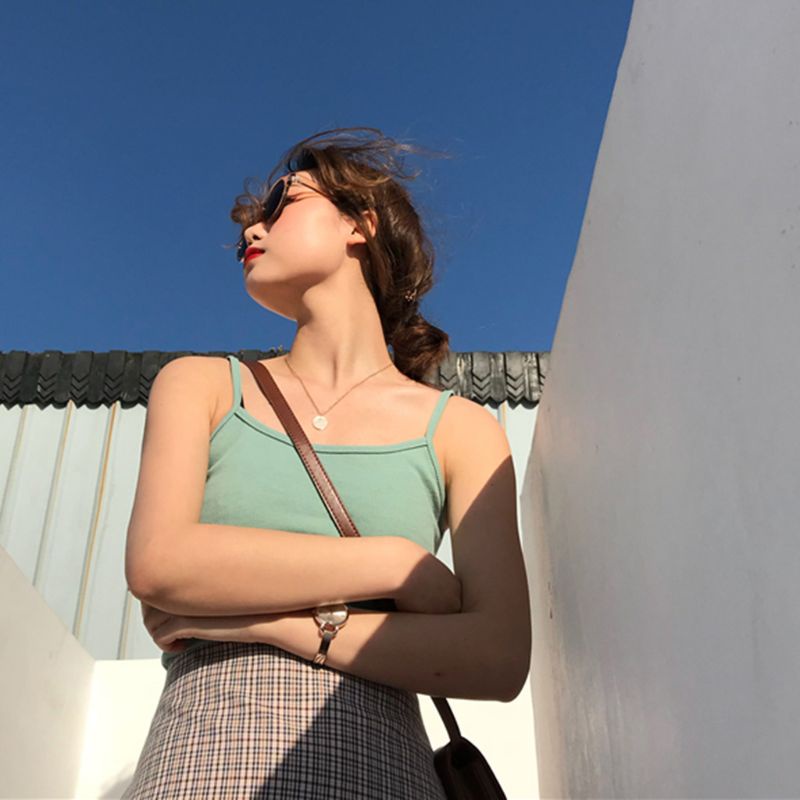 Áo Hai Dây Dệt Kim Cổ Chữ U Màu Sắc Ngọt Ngào Phong Cách Hàn Quốc Cho Nữ