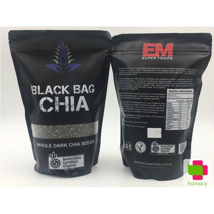 Hạt Chia hữu cơ Black Bag Chia Seeds, Úc (250g/500g) bổ sung dinh dưỡng cho mọi lứa tuổi