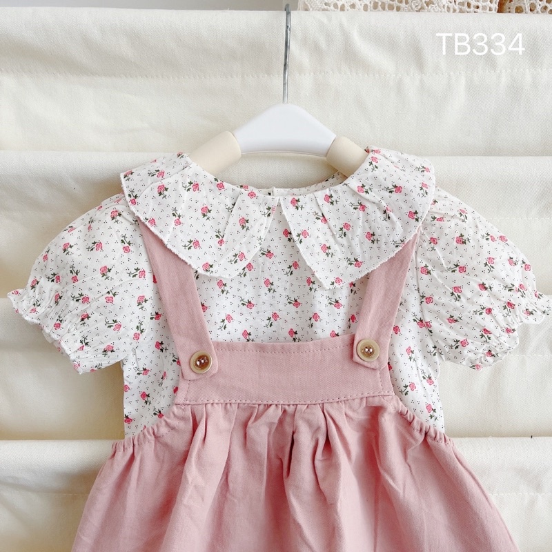 SET64 -  Set váy Yếm mix áo hoa nhí cho bé gái từ 8-17kg