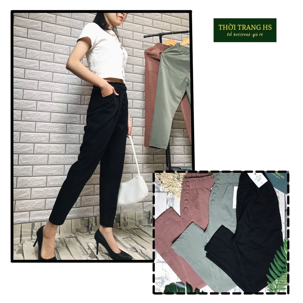 [Mã FASHIONT4WA giảm 10K đơn 50K] Quần Baggy Đũi Nữ, Quần Đũi Nữ Cạp Chun 5 Cúc Bọc, Chất Đũi Xước Hàn Thoáng