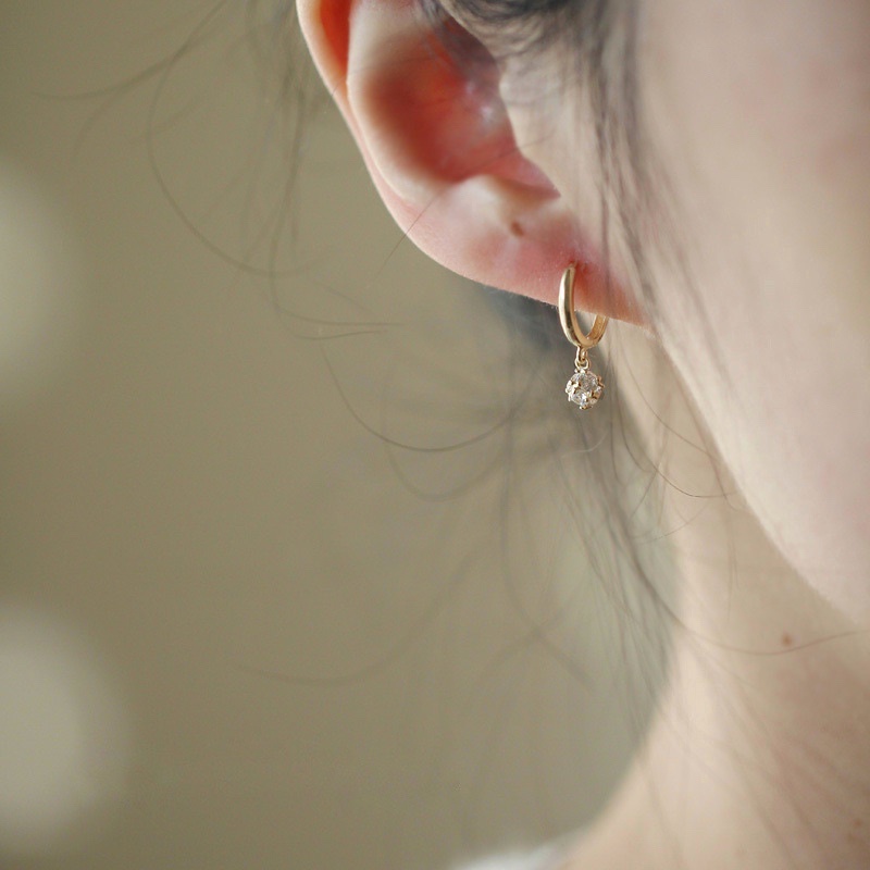 Khuyên tai bạc 925 SUMMERY tròn hoop đính quả cầu đá bông tai S925 mạ vàng