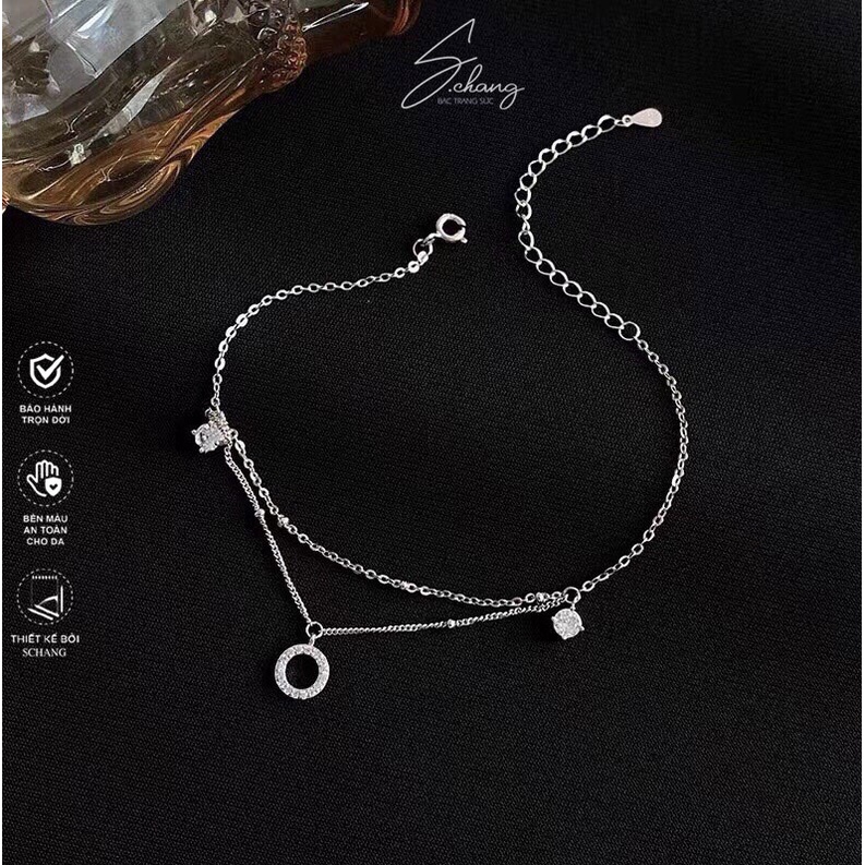 Lắc chân bạc 925 charm tròn đá LC01