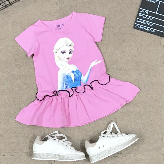Váy Đầm thun Bé Gái công chúa Elsa siêu mềm mát Size nhí đại 1-14
