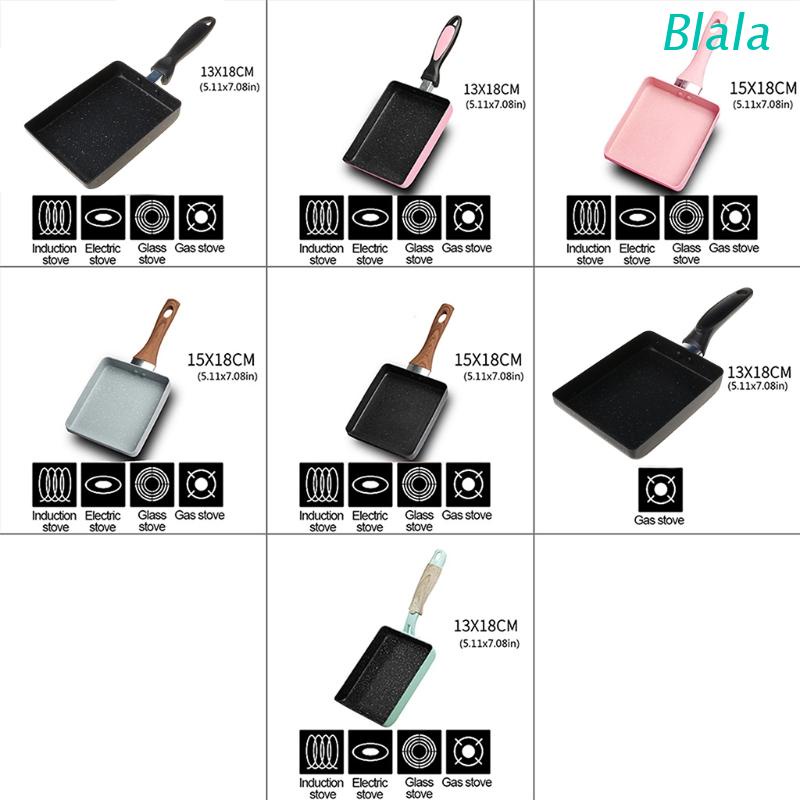 Chảo chiên trứng hình chữ nhật bằng đá maifan không dính có tay cầm chống bỏng phong cách Nhật Bản màu đen 13x18cm