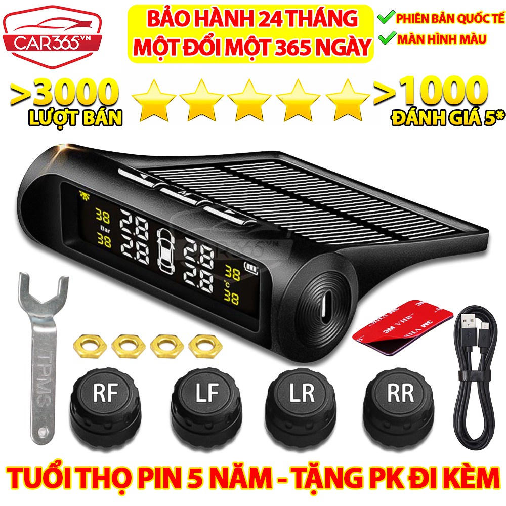 Cảm Biến Áp Suất Lốp TPMS – Cảm Biến Áp Suất Lốp Ô Tô – Pin Sạc Năng Lượng Mặt Trời – Màn Hình LCD