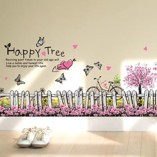 Decal trang trí dán tường hàng rào hoa bướm lãng mạn XL7080