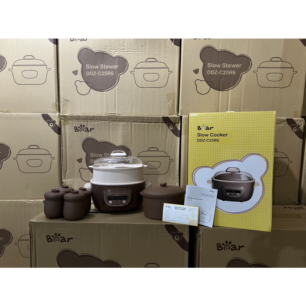 Nồi Nấu Cháo Bear SUBE003 Tử Sa Bản Quốc tế Nấu cháo, Chưng yến, Ninh hầm cách thủy Bảo hành 18 tháng